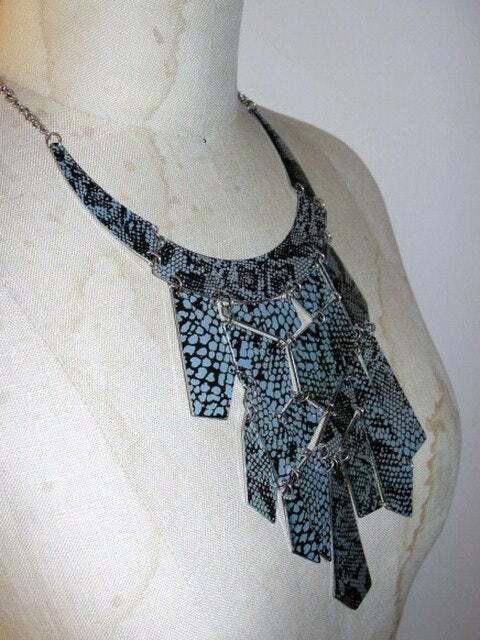 Designer Geometric Metal Snakeskin Bib Necklace Size ONE SIZE - 2 Thumbnail