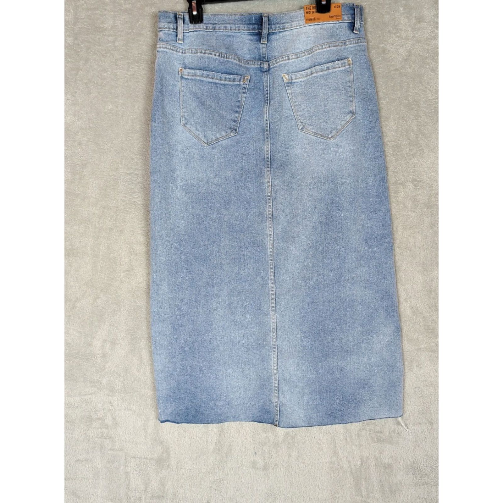 Vintage Kensie Denim Midi Skirt Blue High Rise Raw Hem Boho Hippie Casual Size 8/29 Womens Size 30" / US 8 / IT 44 - 3 Thumbnail