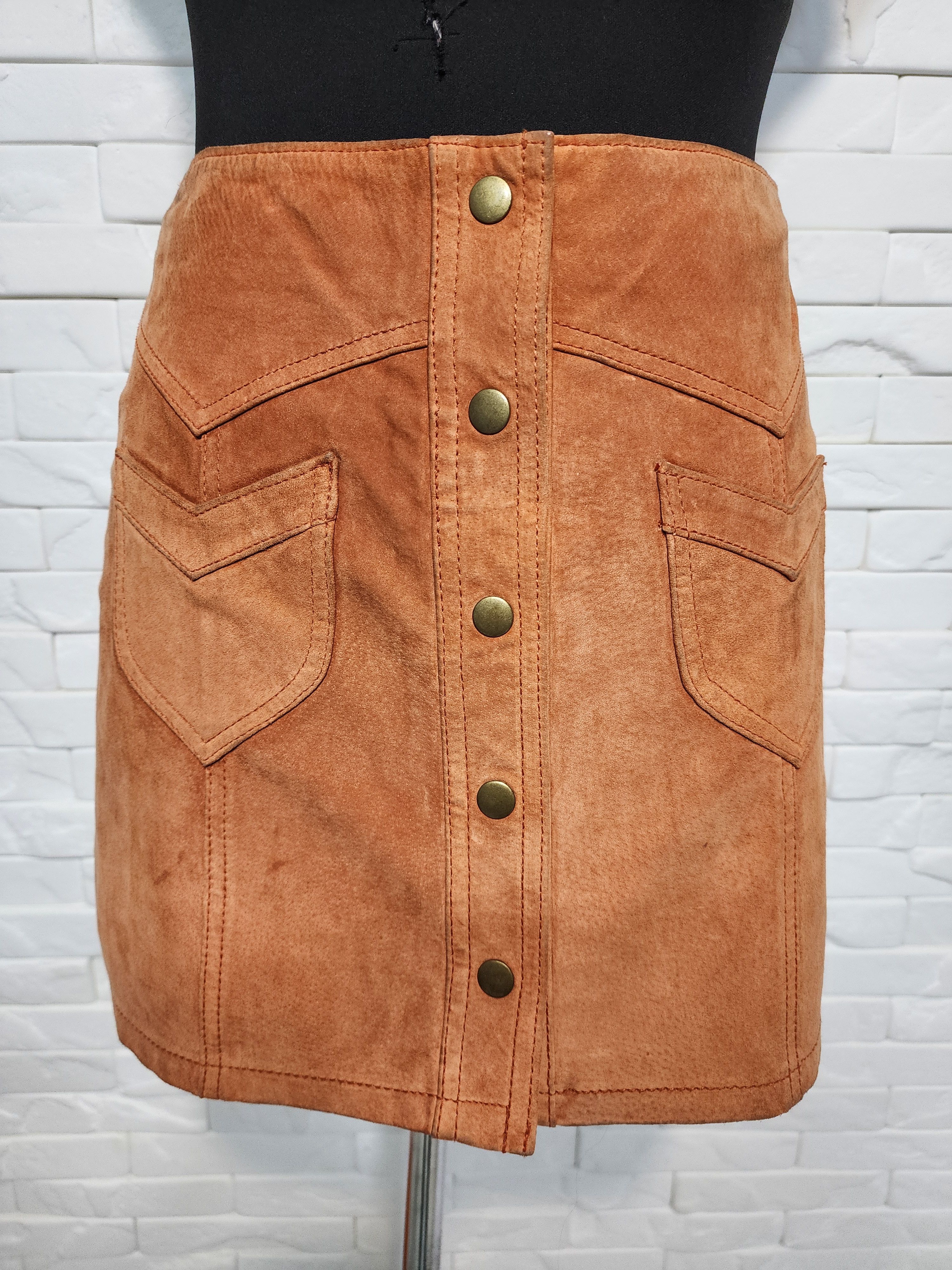 Genuine Leather Vintage Brown Leather Suit: Suede Vest & Skirt Size 29" - 7 Thumbnail