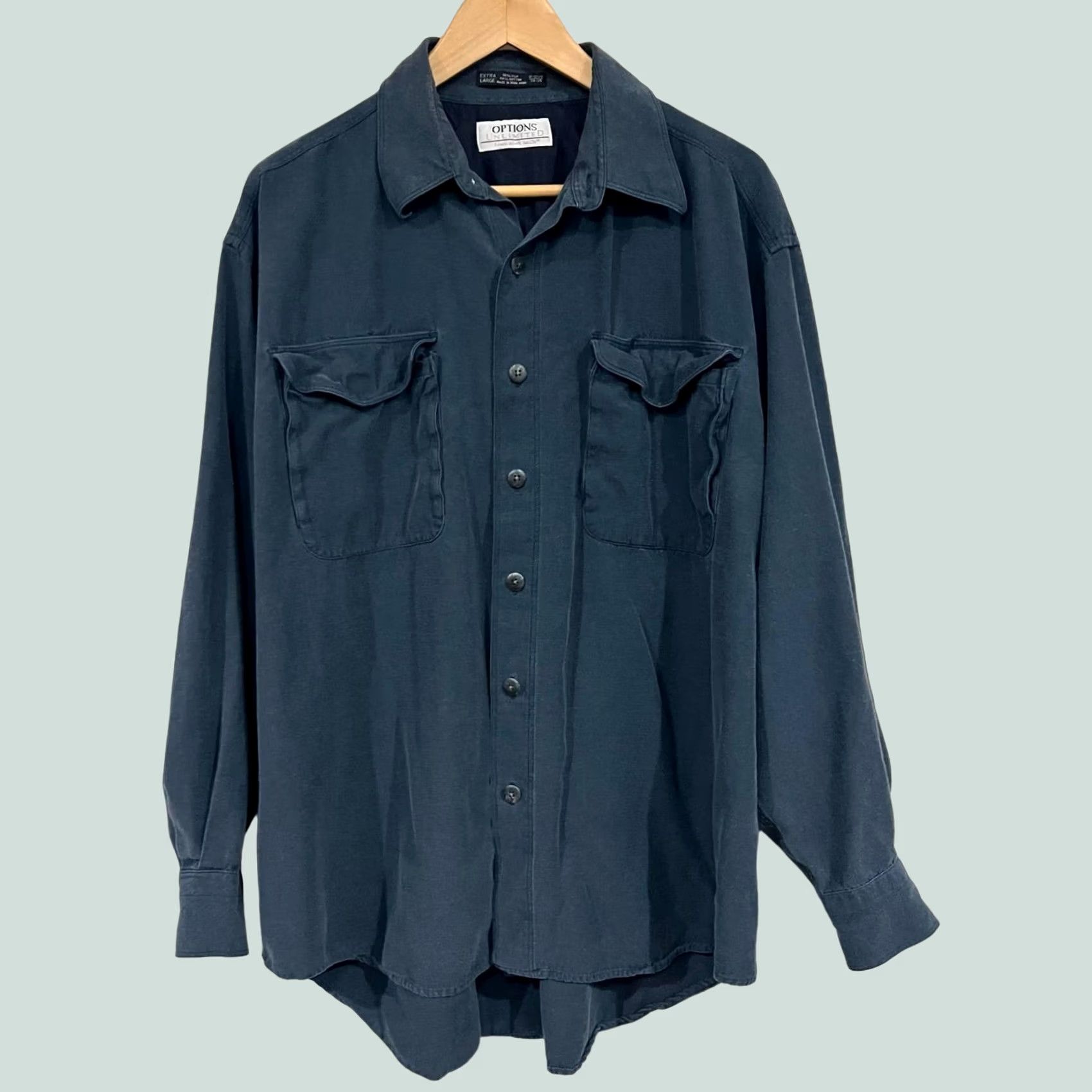 Vintage Options Unlimited Matt Totillo Shirt Button-Up Blue Silk Cotton XL Men’s Size US XL / EU 56 / 4 - 1 Thumbnail