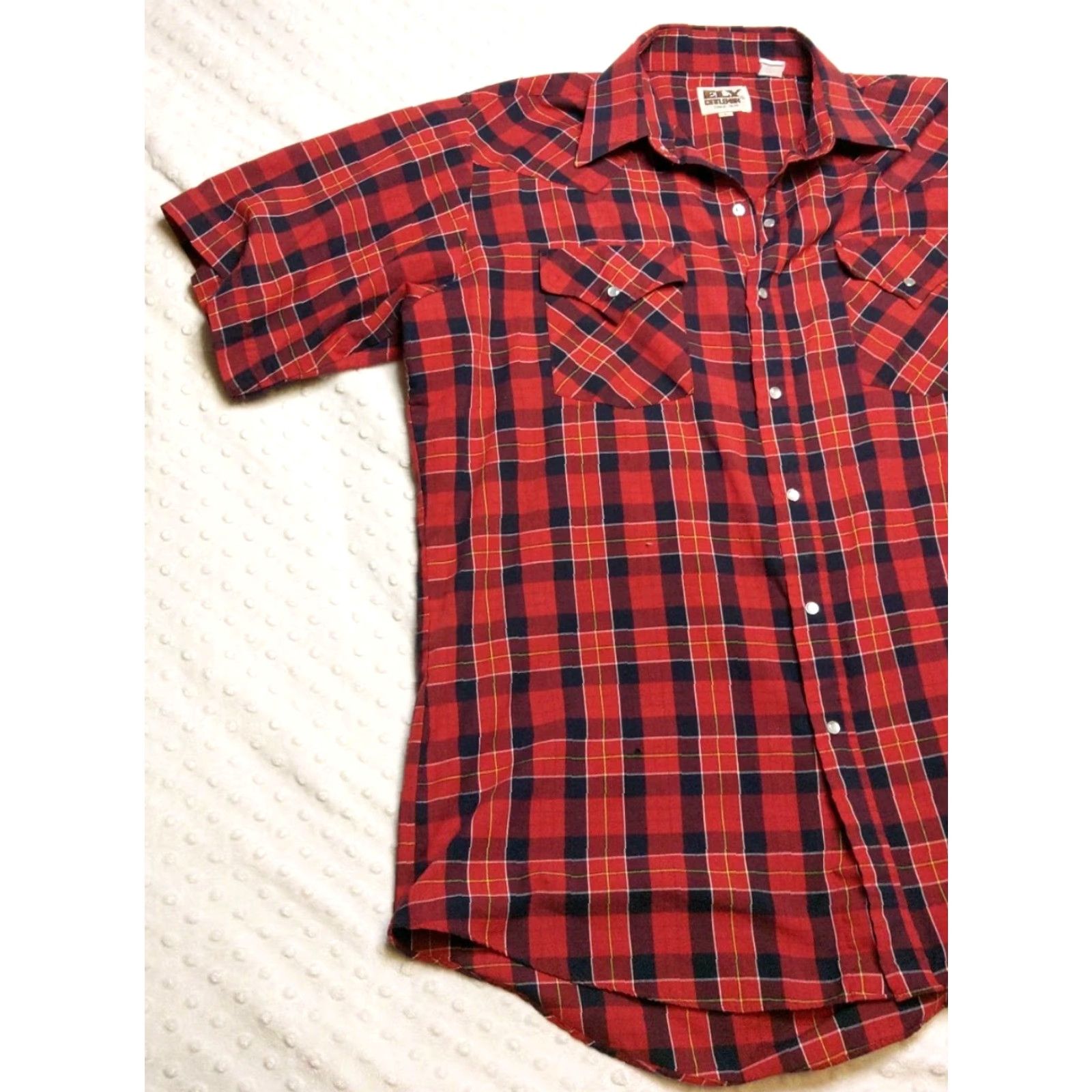 Vintage Ely Cattleman Western Red Plaid Shirt Mens L Short Sleeve Pearl Snap Cowboy Western 90s USA Buttons Pockets Cotton Blend Vintage Size US L / EU 52-54 / 3 - 3 Thumbnail