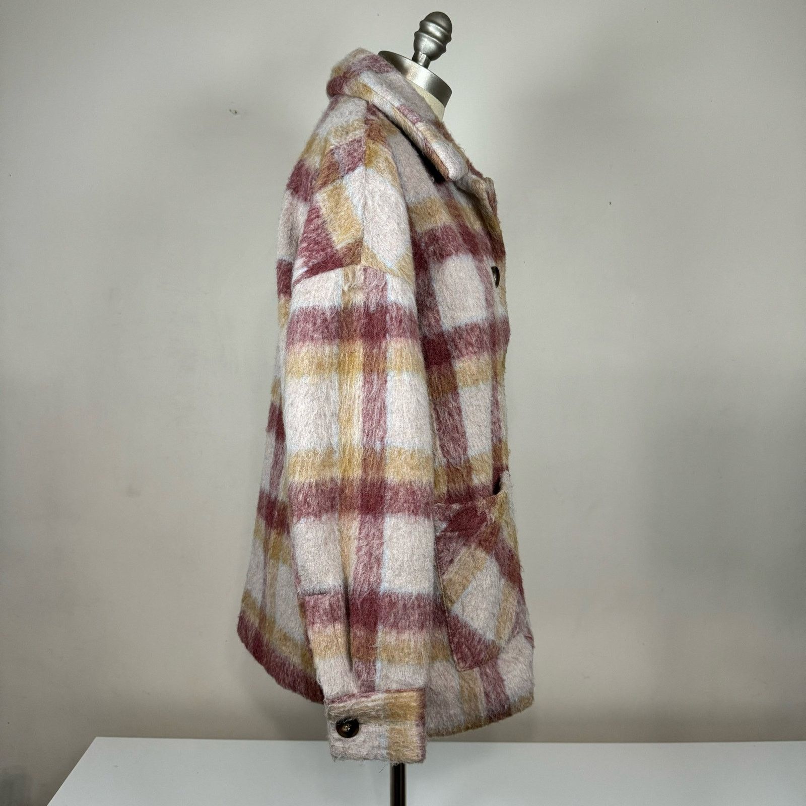 Unknown London Cyrus Brushed Plaid Button Jacket Shacket Camel Burgundy Size M / US 6-8 / IT 42-44 - 4 Thumbnail