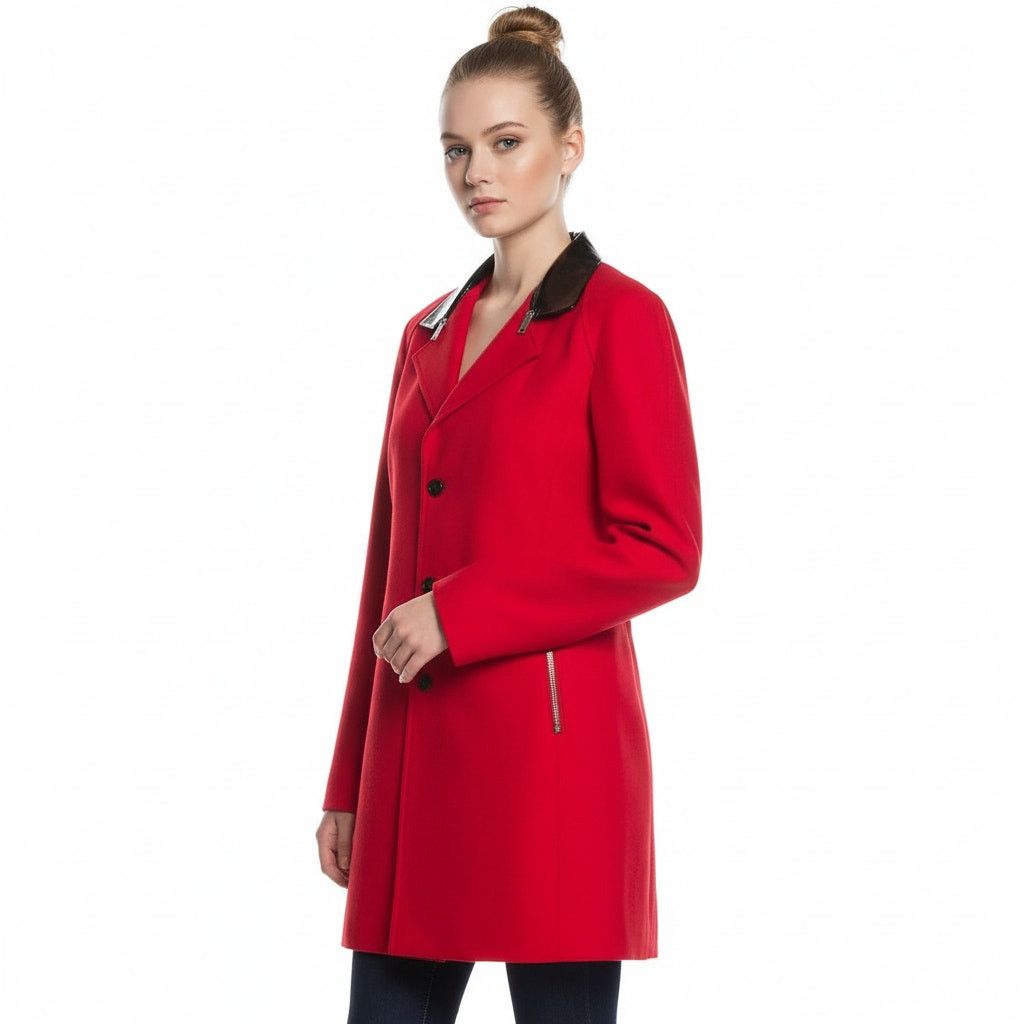 Michael Kors Michael Kors Red Leather Trim Embellishment Peacoat XS /US2 Size XS / US 0-2 / IT 36-38 - 1 Thumbnail