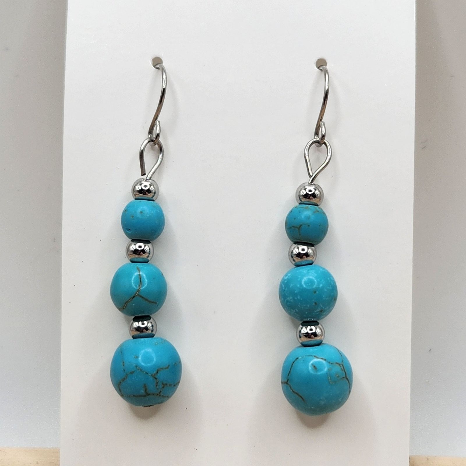Other Handmade Triple Stone Turquoise Earrings Size ONE SIZE - 1 Thumbnail