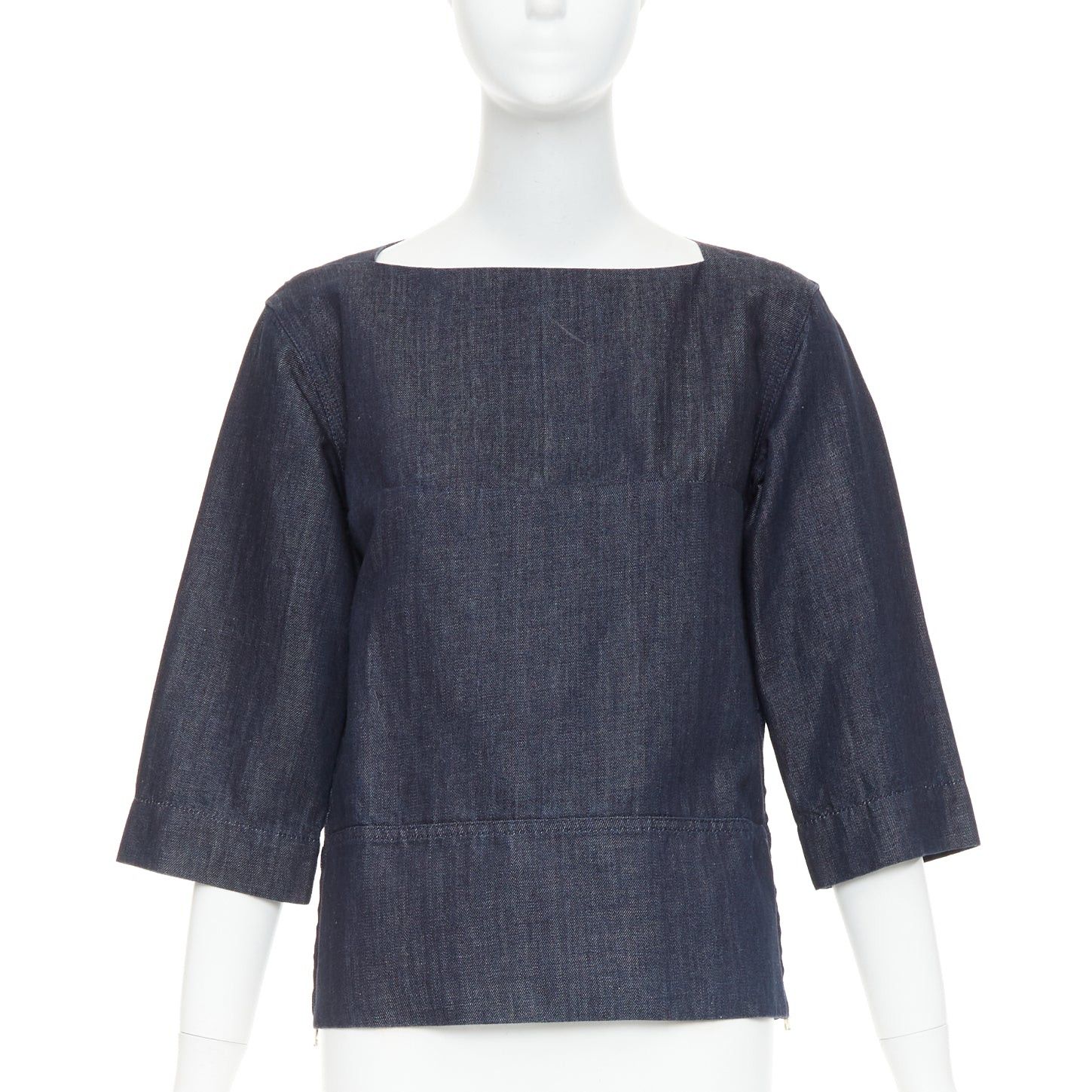 Marni MARNI indigo denim cotton linen square bateau neck zipper boxy top IT38 XS Size XS / US 0-2 / IT 36-38 - 1 Thumbnail