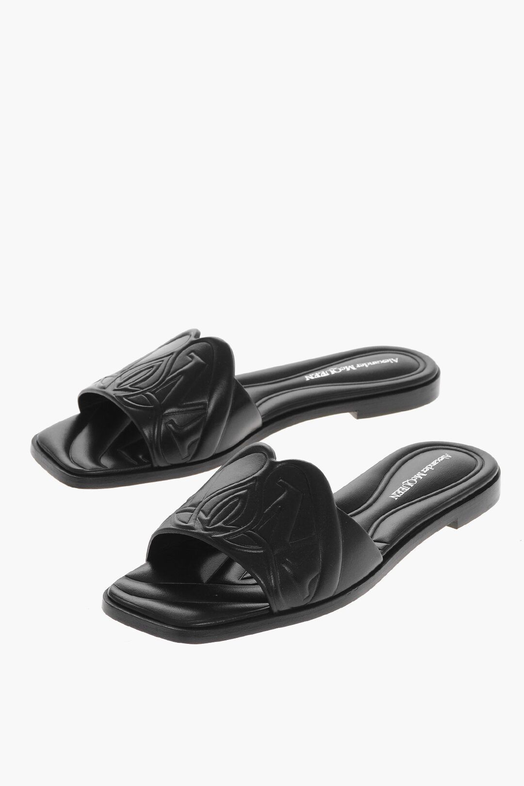 og1mm0725 Embossed Leather Sliders in Black