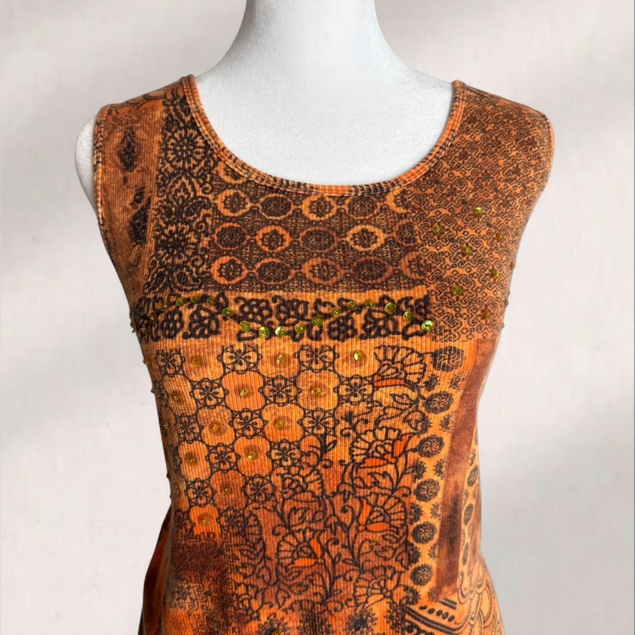 Other Y2K Orange & brown floral tank top with sequin details Size XL / US 12-14 / IT 48-50 - 2 Thumbnail