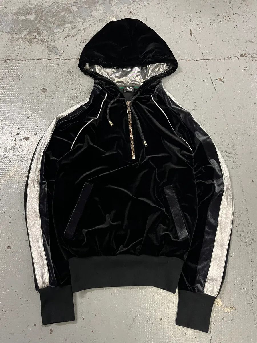 Dolce & Gabbana AW2007 Dolce & Gabbana Black Velvet Metallic Zip Hoodie Size S / US 4 / IT 40 - 3 Thumbnail