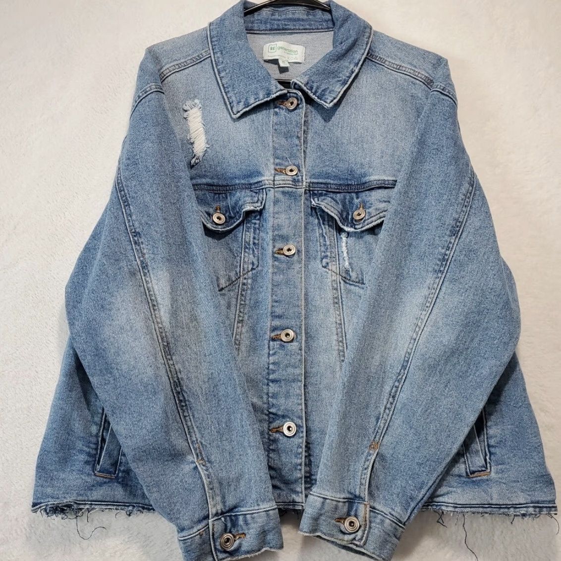 Vintage VINTAGE RE generation Women's Blue Jean Jacket Distressed Grunge Celebrity Pink Size XL Size 40" / US 18 - 7 Thumbnail