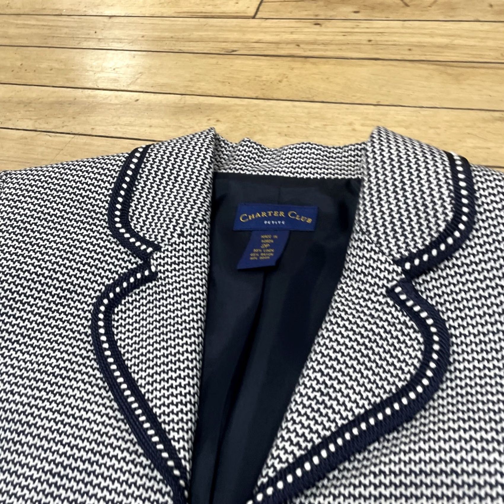 Charter Club VINTAGE CHARTER CLUB Linen Jacket Women 2P Black White HOUNDSTOOTH Beaded Knit Cardigan Old Money Jacket Womens Size XS / US 0-2 / IT 36-38 - 5 Thumbnail