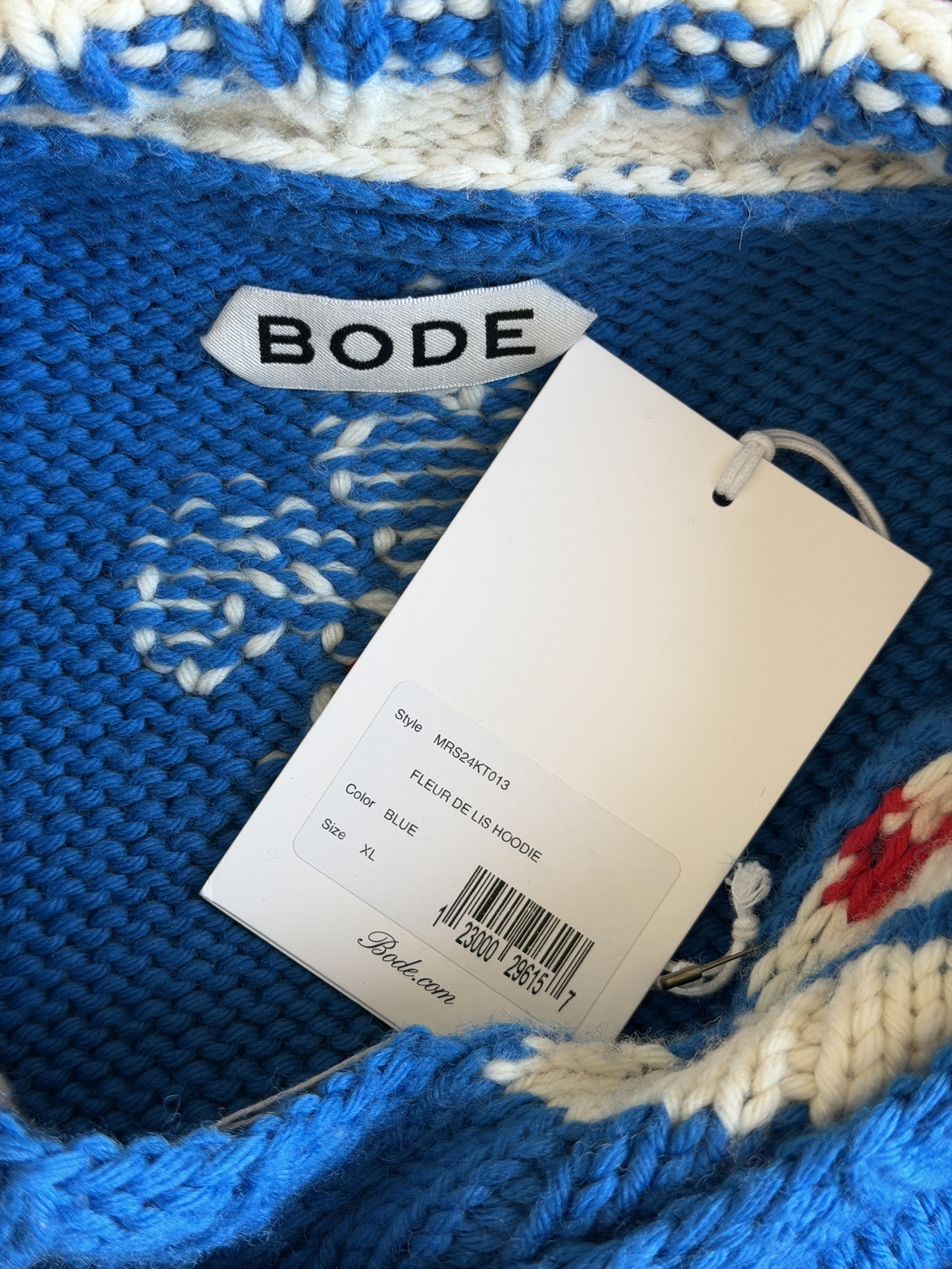 Bode Bode Fleur De Lis Knit Hoodie in Blue Size US XL / EU 56 / 4 - 9 Thumbnail