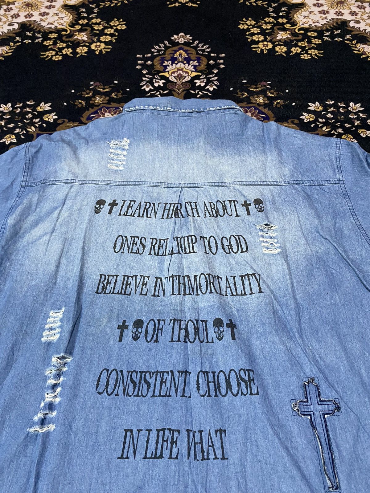 If Six Was Nine × Japanese Brand × Seditionaries Rare Y2K Ghost Of Harlem Punk Style Distressed Denim Shirt Size US L / EU 52-54 / 3 - 14 Thumbnail