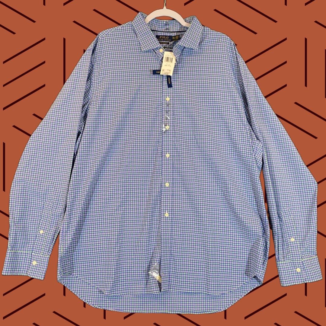 Polo Ralph Lauren Polo Ralph Lauren Performance Shirt Mens 2XL Blue Green Plaid Button Up L/S Size US XXL / EU 58 / 5 - 1 Thumbnail