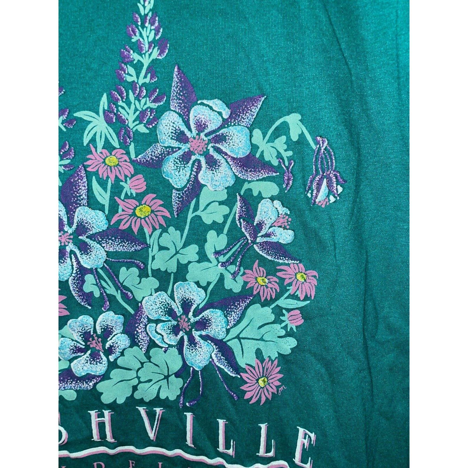 Jerzees Vintage Nashville Flower Shirt Wildflowers Teal Tee 90s L Size US L / EU 52-54 / 3 - 4 Thumbnail