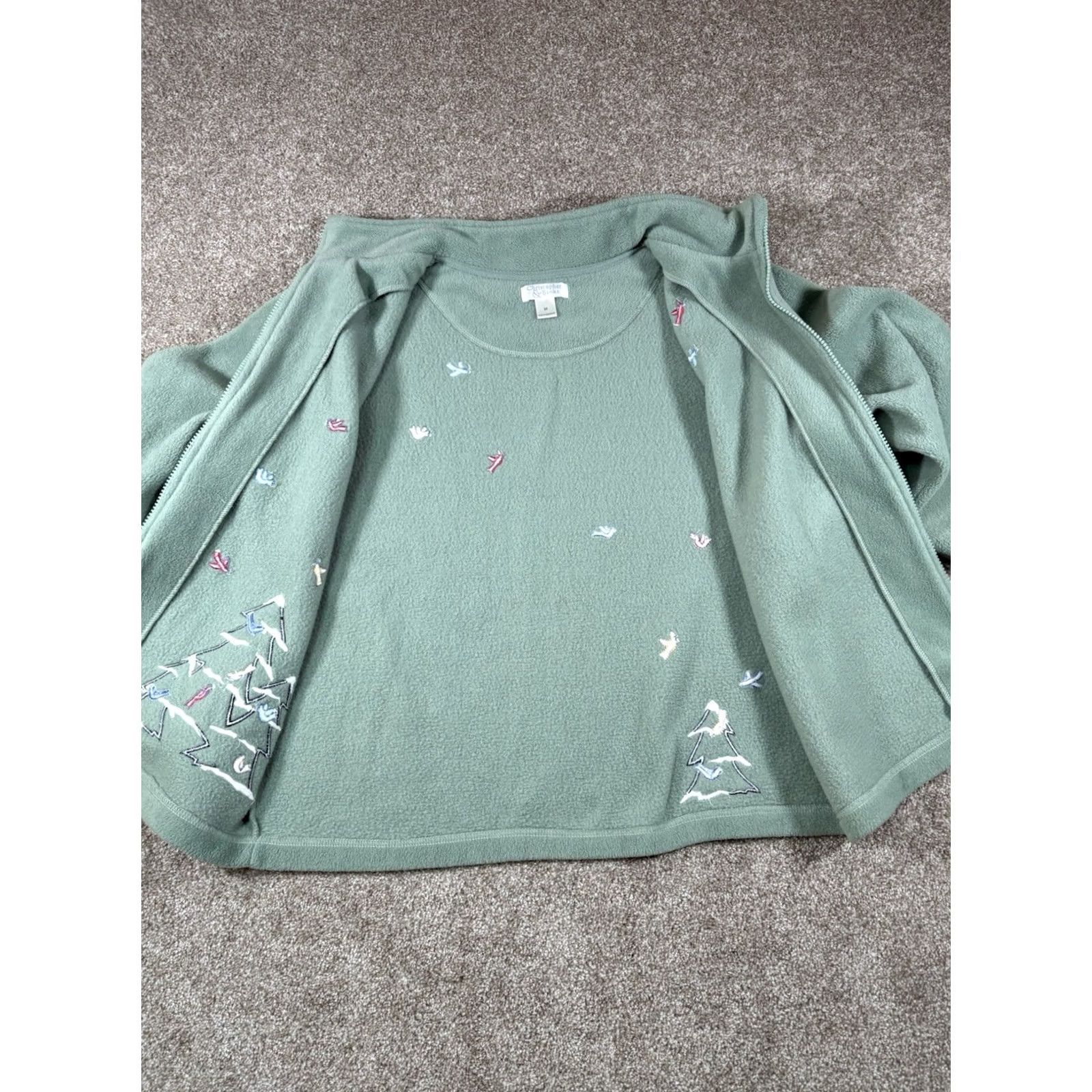 Vintage VINTAGE Christopher & Banks Fleece Cardigan Sweater Women’s Medium Green Full Zip 90s Christmas Holiday Outdoor Womens Size M / US 6-8 / IT 42-44 - 5 Thumbnail