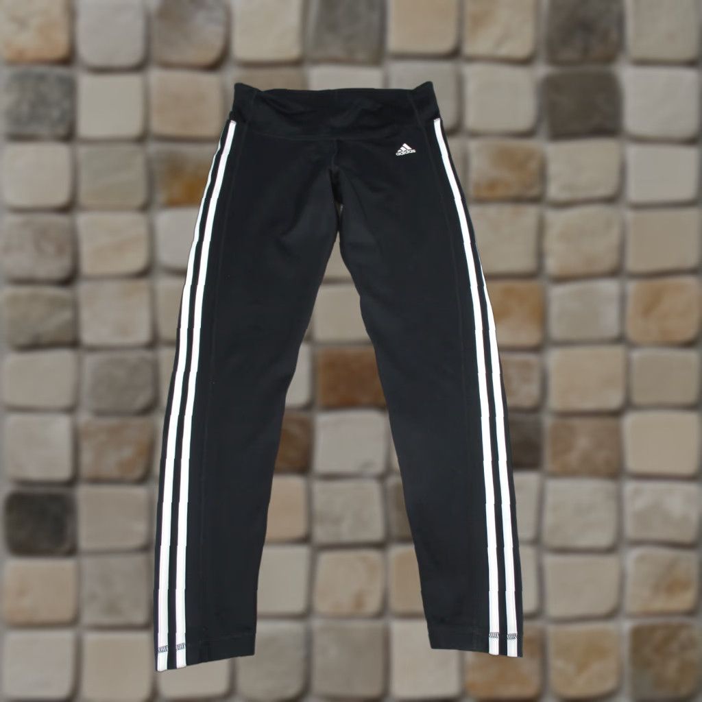 Adidas VINTAGE Adidas Women's Leggings L Black White Stripes Activewear Gym & Training Compression Athleisure Size 36" / US 14 / IT 50 - 1 Thumbnail