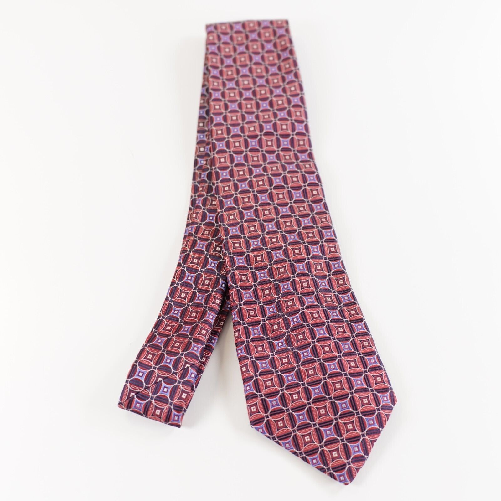Hart Schaffner Marx Hart Schaffner Marx Red Blue Geometric Woven Silk Tie Size ONE SIZE - 6 Thumbnail