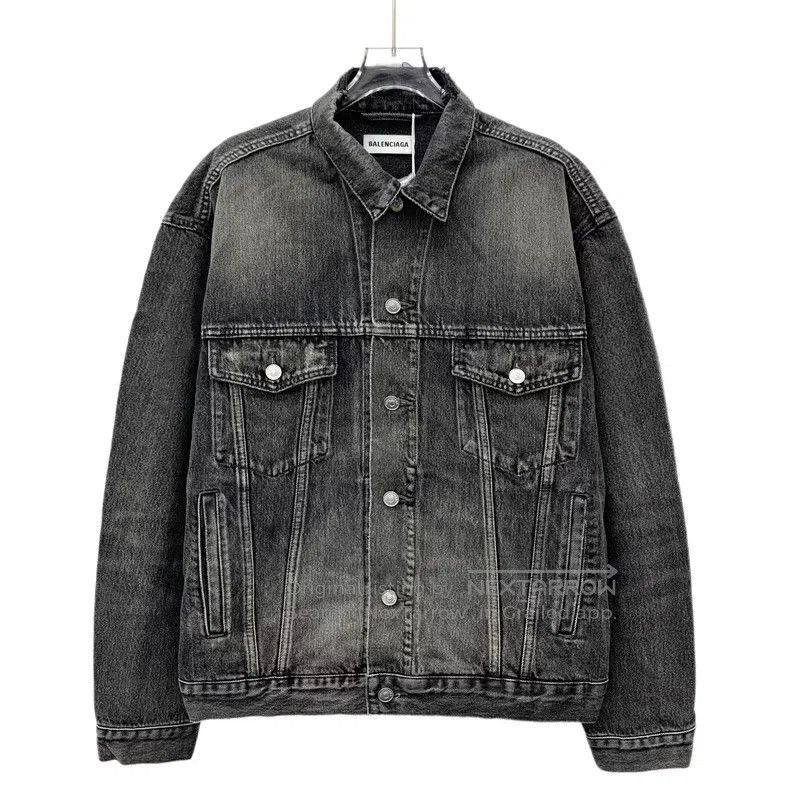 Balenciaga Balenciaga Smoked Grey Logo Letter Distressed Denim Jacket Size XXS / US 00 / IT 34 - 1 Thumbnail