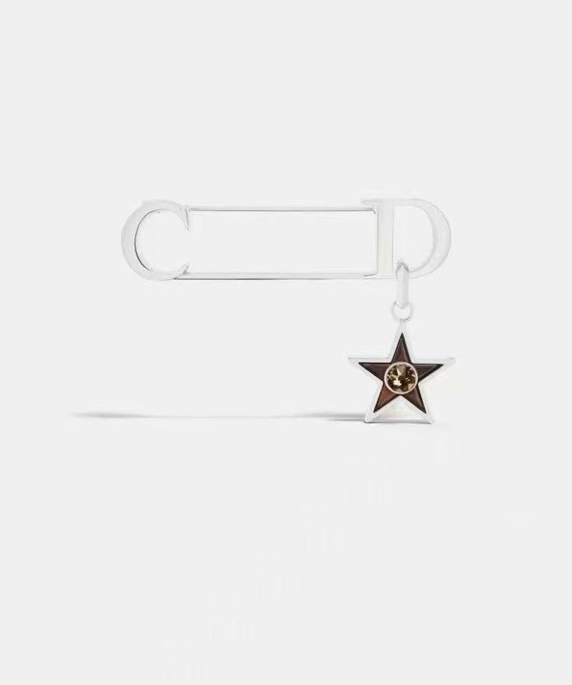 Dior Dior CD Icon Brooch Silver-Finish Brass With Brown Resin Size ONE SIZE - 1 Thumbnail