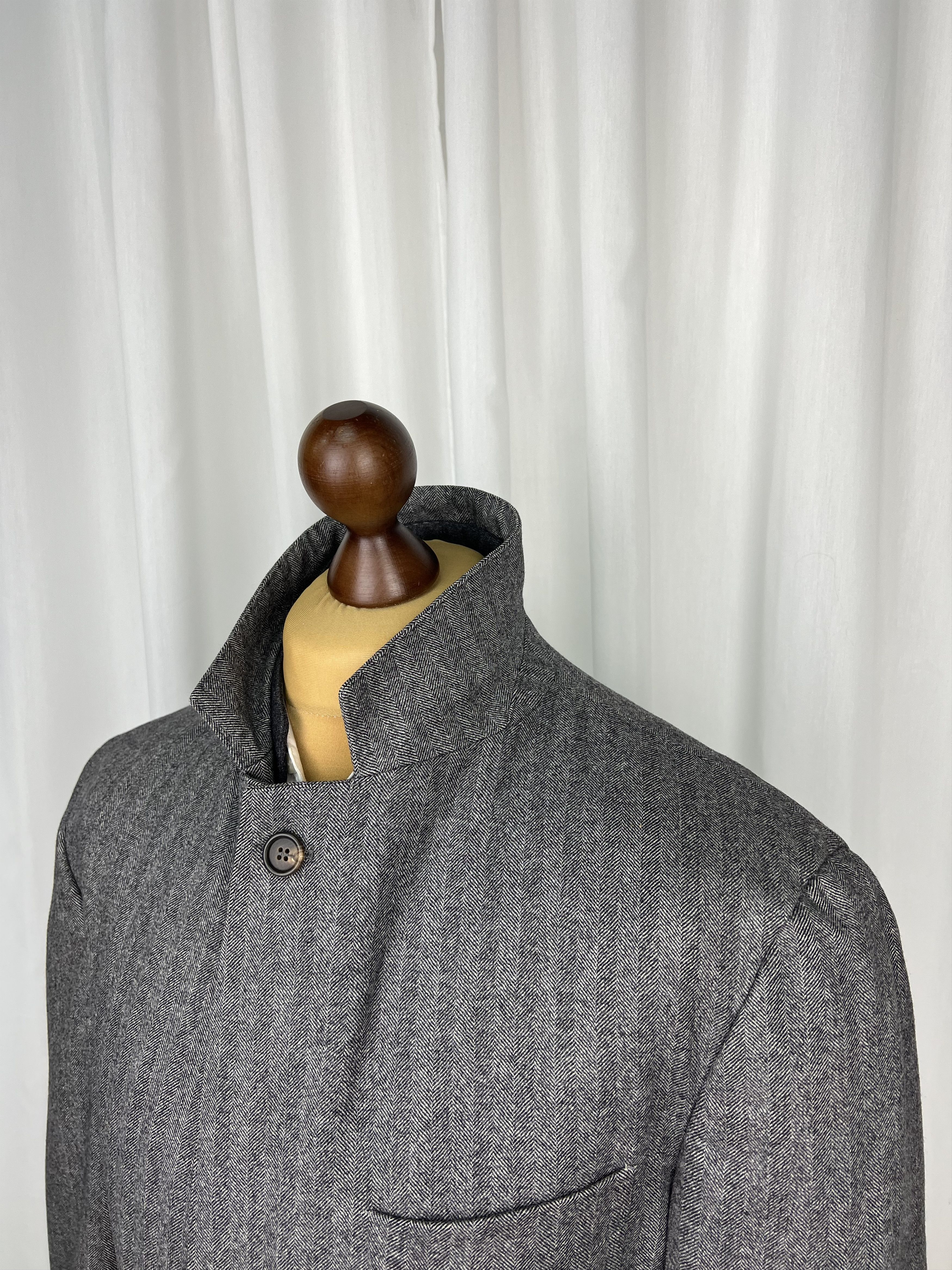 Brunello Cucinelli Single-Breasted Herringbone Wool\Cashmere Overcoat Size US L / EU 52-54 / 3 - 8 Thumbnail