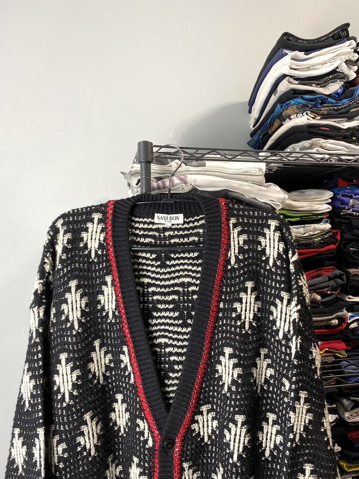 Vintage Rare! Nani Bon Wool Luxury Cardigan Sweater Abstract Knit Size US L / EU 52-54 / 3 - 2 Thumbnail