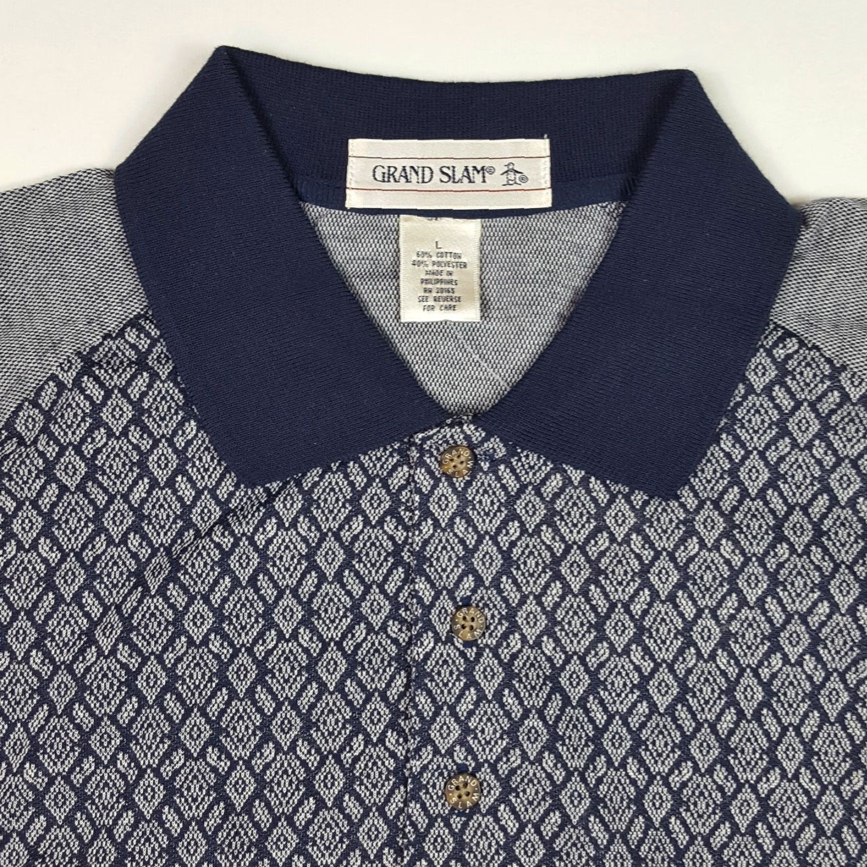 Vintage VTG 90s Grand Slam Men's Size XL Diamond Golf Tennis Surf Polo Shirt Vintage Collared Short Sleeve Polo Shirt Blue Size US L / EU 52-54 / 3 - 3 Thumbnail