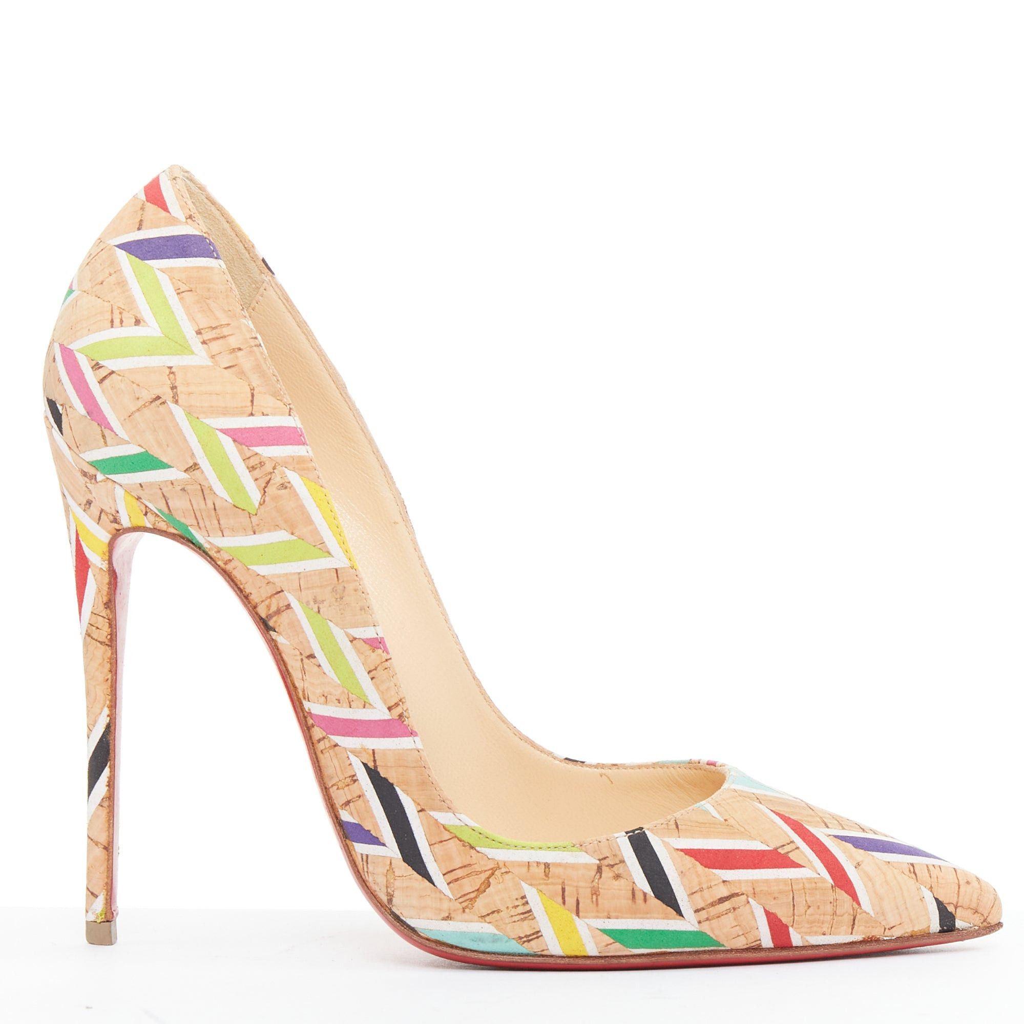 Christian Louboutin CHRISTIAN LOUBOUTIN So Kate Cork Chevron beige colourful calfskin pumps EU36.5 Size US 6.5 / IT 36.5 - 1 Thumbnail