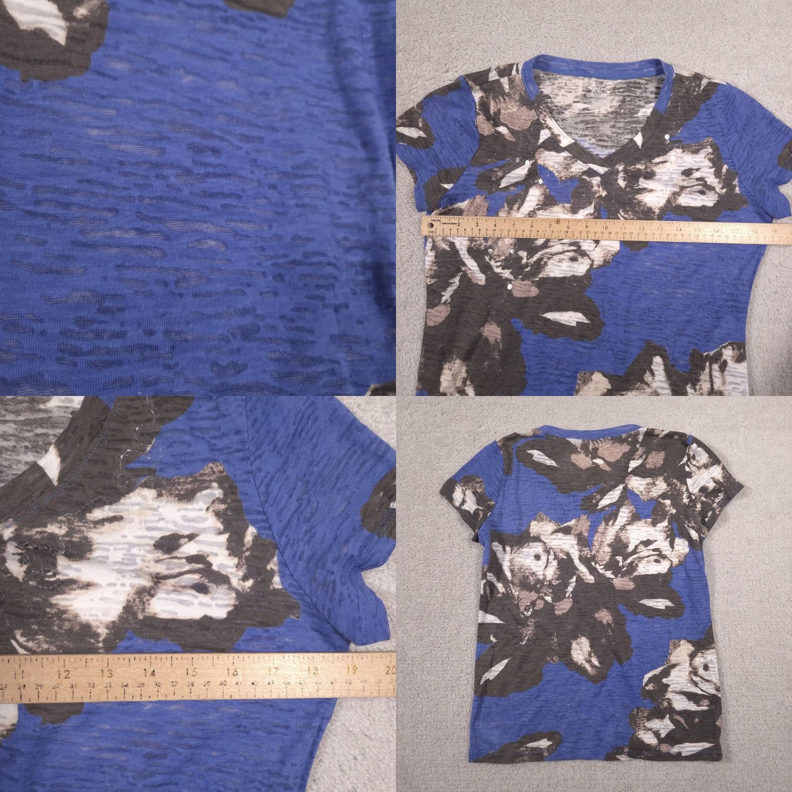 Vintage Nygard Shirt Womens S Blue Floral Sequin V Neck Short Sleeve Burnout Top Size S / US 4 / IT 40 - 8 Thumbnail