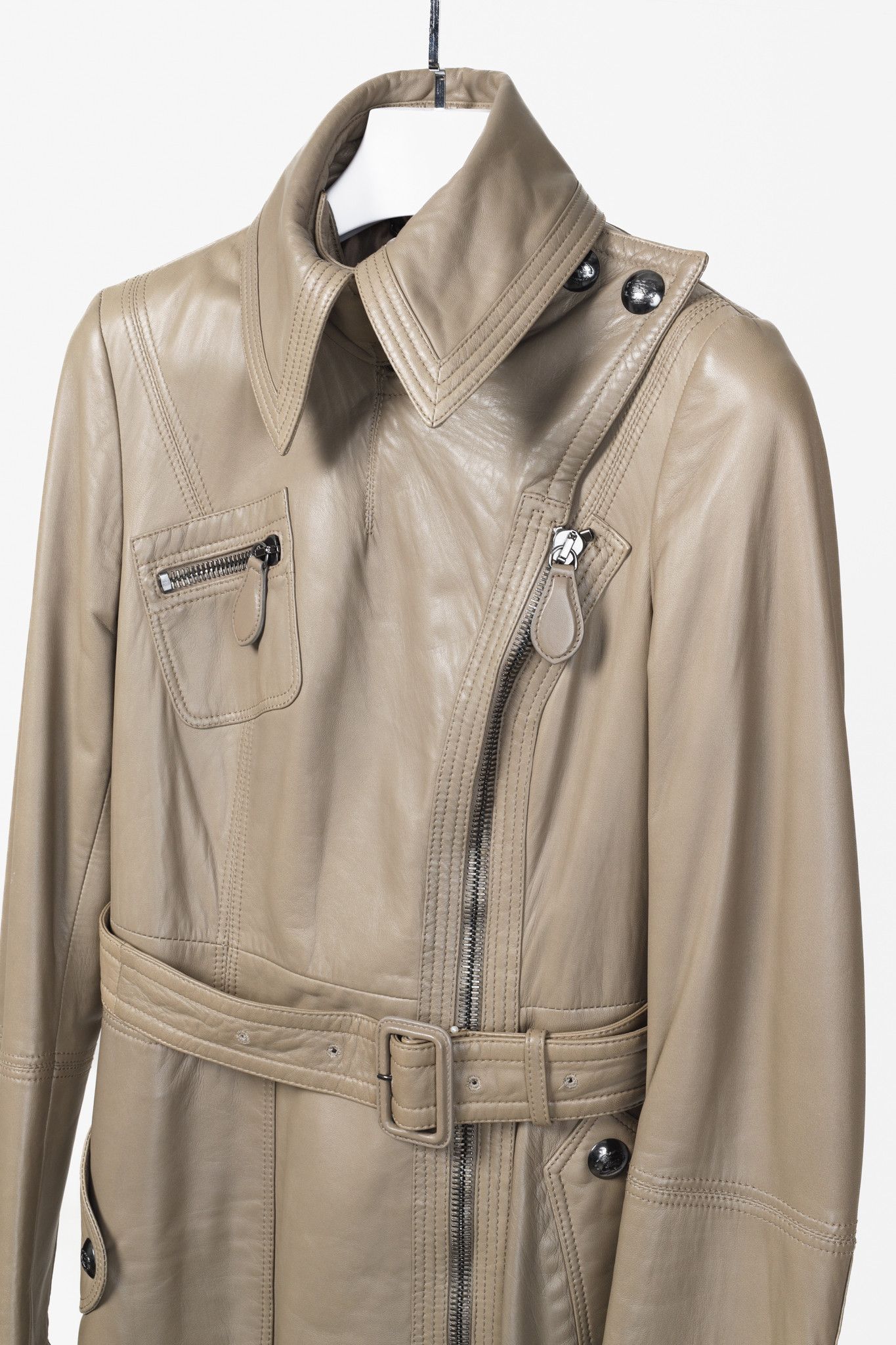 Burberry Burberry Taupe Grey Brown Leather Moto Trench Coat Size M / US 6-8 / IT 42-44 - 5 Thumbnail