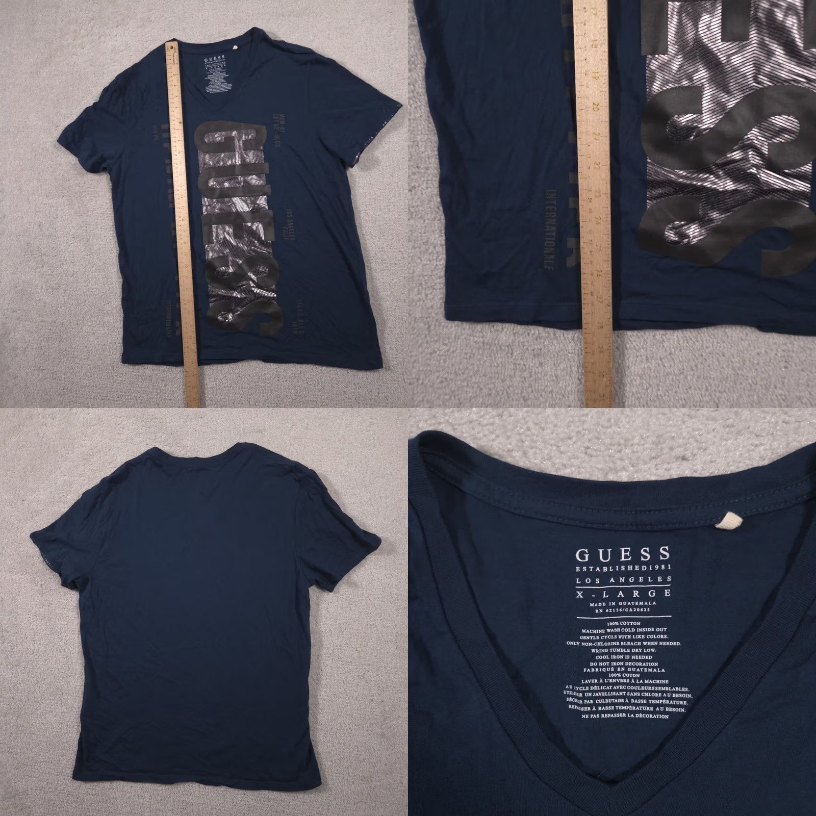 Guess VINTAGE GUESS Los Angeles Mens Short Sleeve T-Shirt XL Blue Silver Cotton V-Neck Size US XL / EU 56 / 4 - 8 Thumbnail