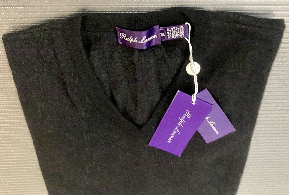 Ralph Lauren Purple Label RL Purple Label 🇮🇹 Black/Purple Check Cashmere V-neck XXL NWT Size US XXL / EU 58 / 5 - 5 Thumbnail