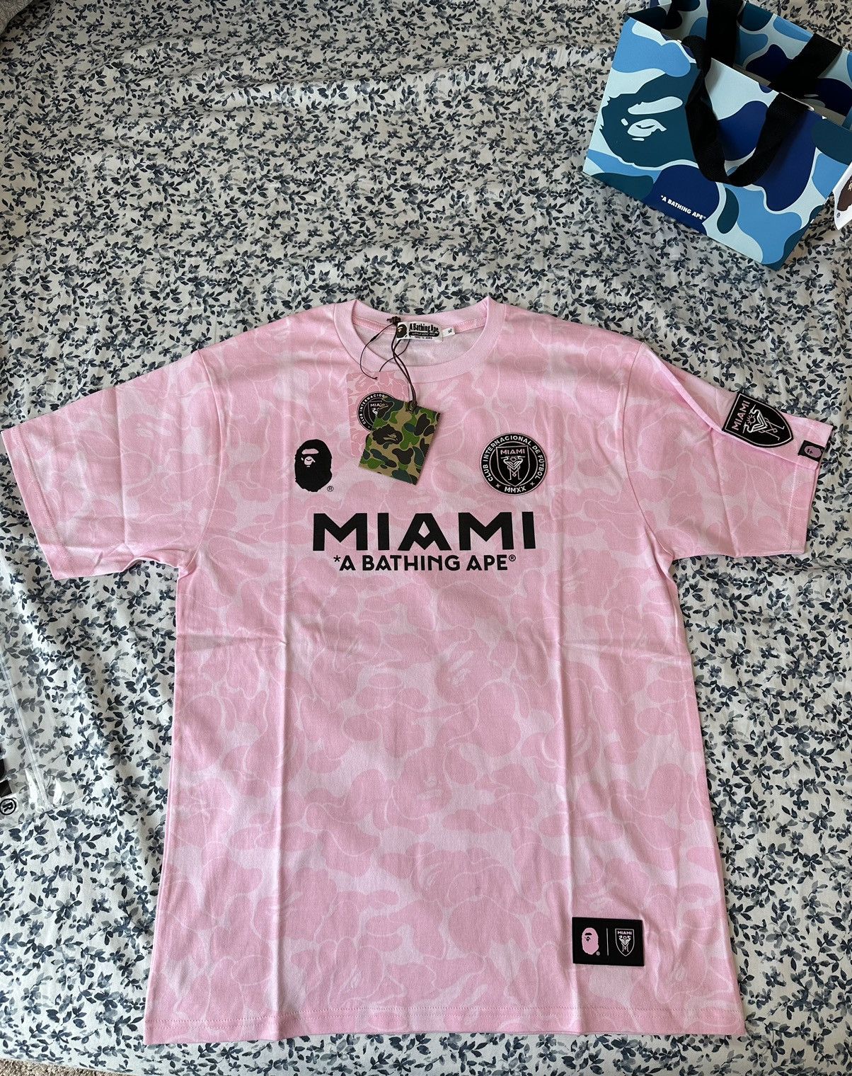 image of Bape X Inter Miami Pink Camo Jersey Shirt Xl, Men's
