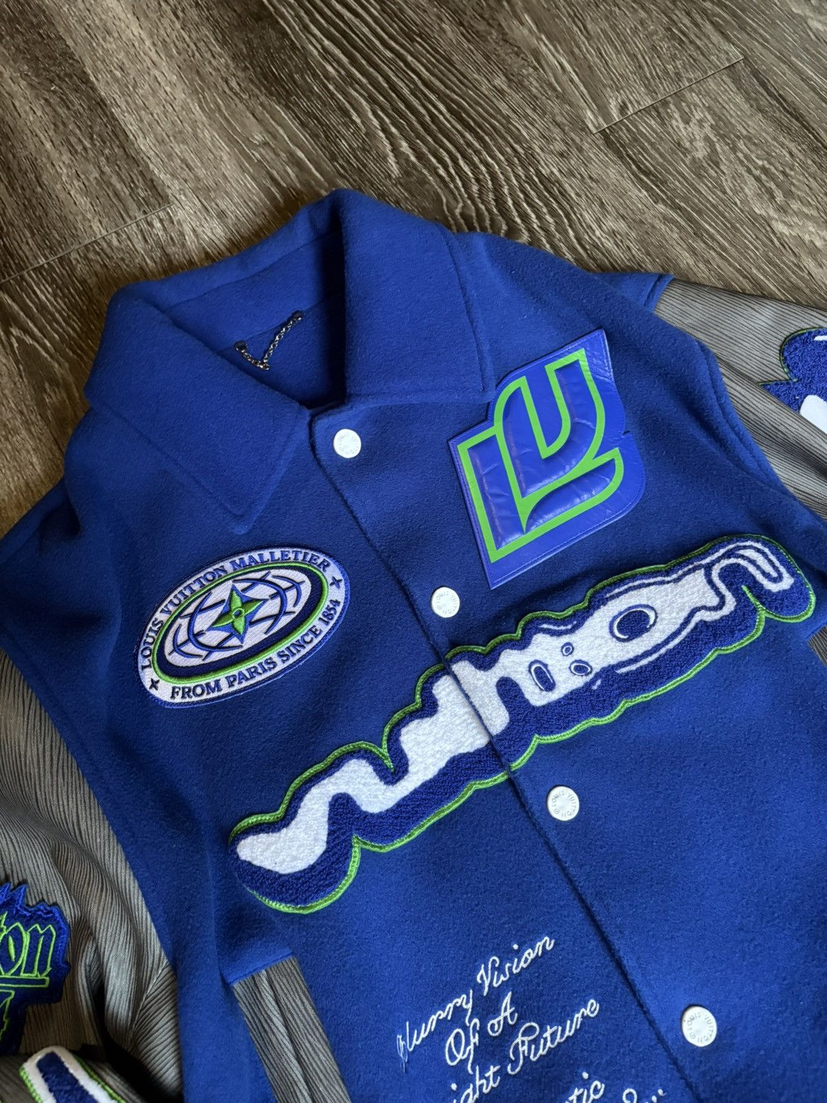 Louis Vuitton Louis Vuitton Embroidered Varsity Jacket Blue Grey Green Size US M / EU 48-50 / 2 - 3 Thumbnail