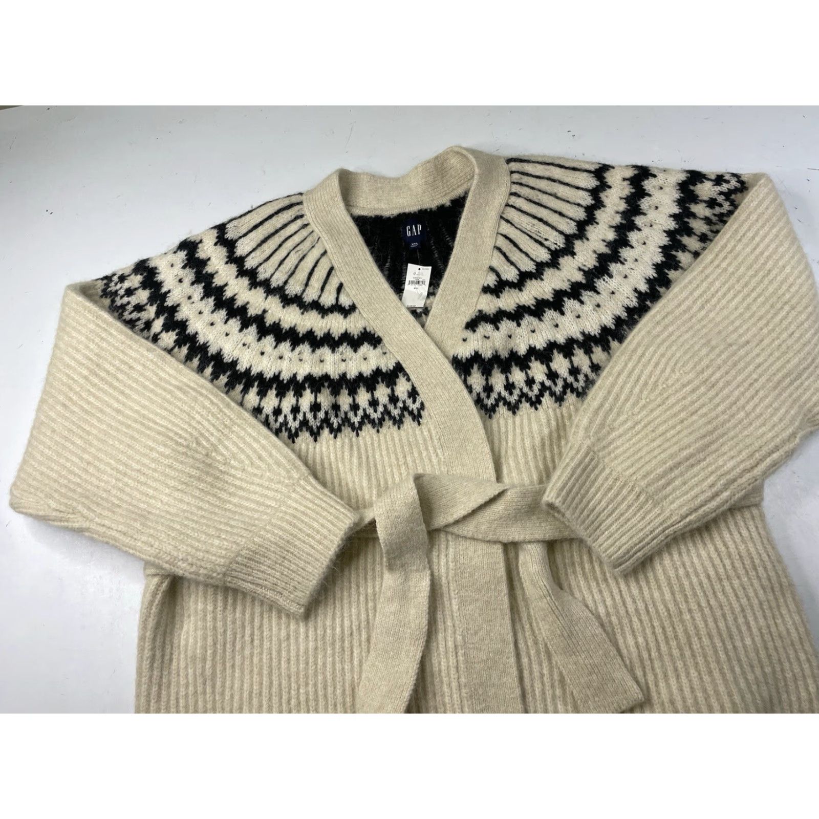 Gap GAP Cardigan Women's XXL Beige Fair Isle Belted Wool Blend Sweater Size XXL / US 16-18 / IT 52-54 - 2 Thumbnail