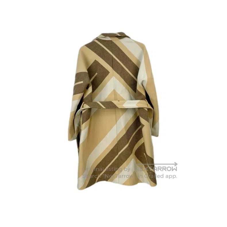 Hermes Beige Geometric Pattern Belted Wool Coat