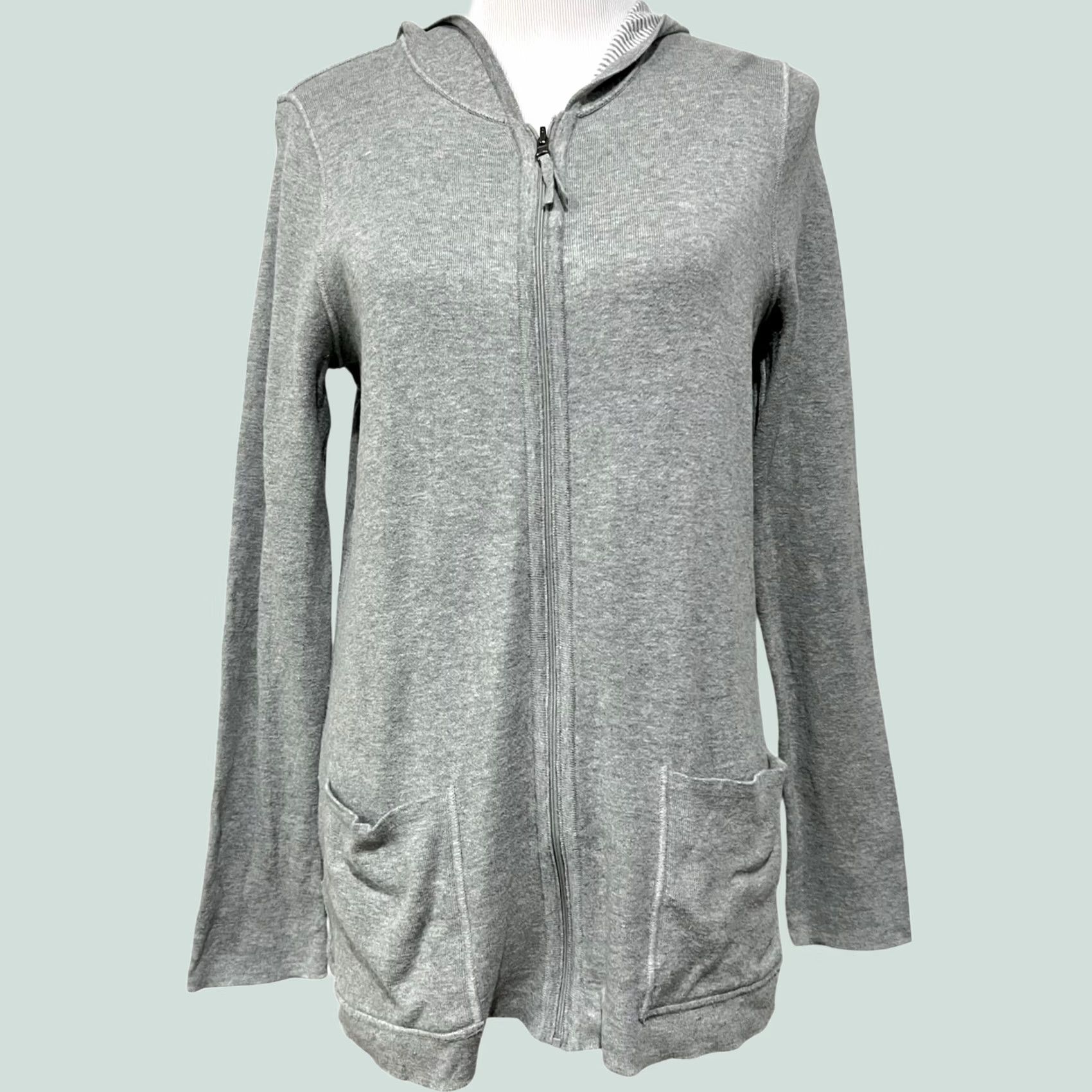 J. Jill J. Jill Women’s Reversible Knit Cardigan Jacket Hooded Full Zip Gray Sz Petite S Cardigan Sweater Womens Size S / US 4 / IT 40 - 1 Thumbnail