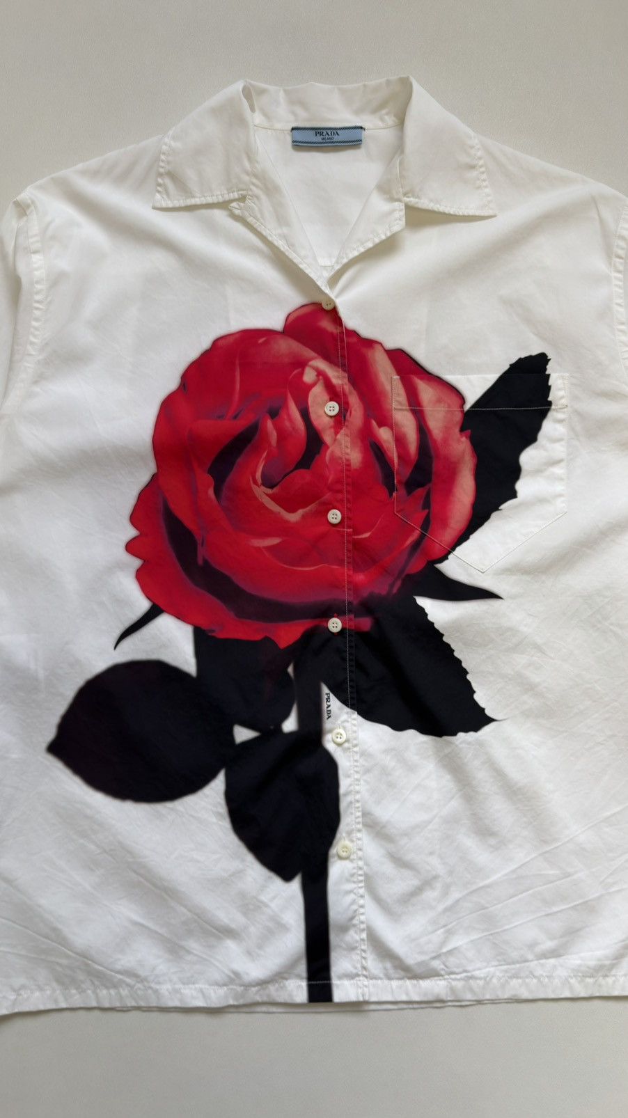 Prada S/S 19 ‘Red Rose Stencil’ Print Shirt Size US L / EU 52-54 / 3 - 3 Thumbnail