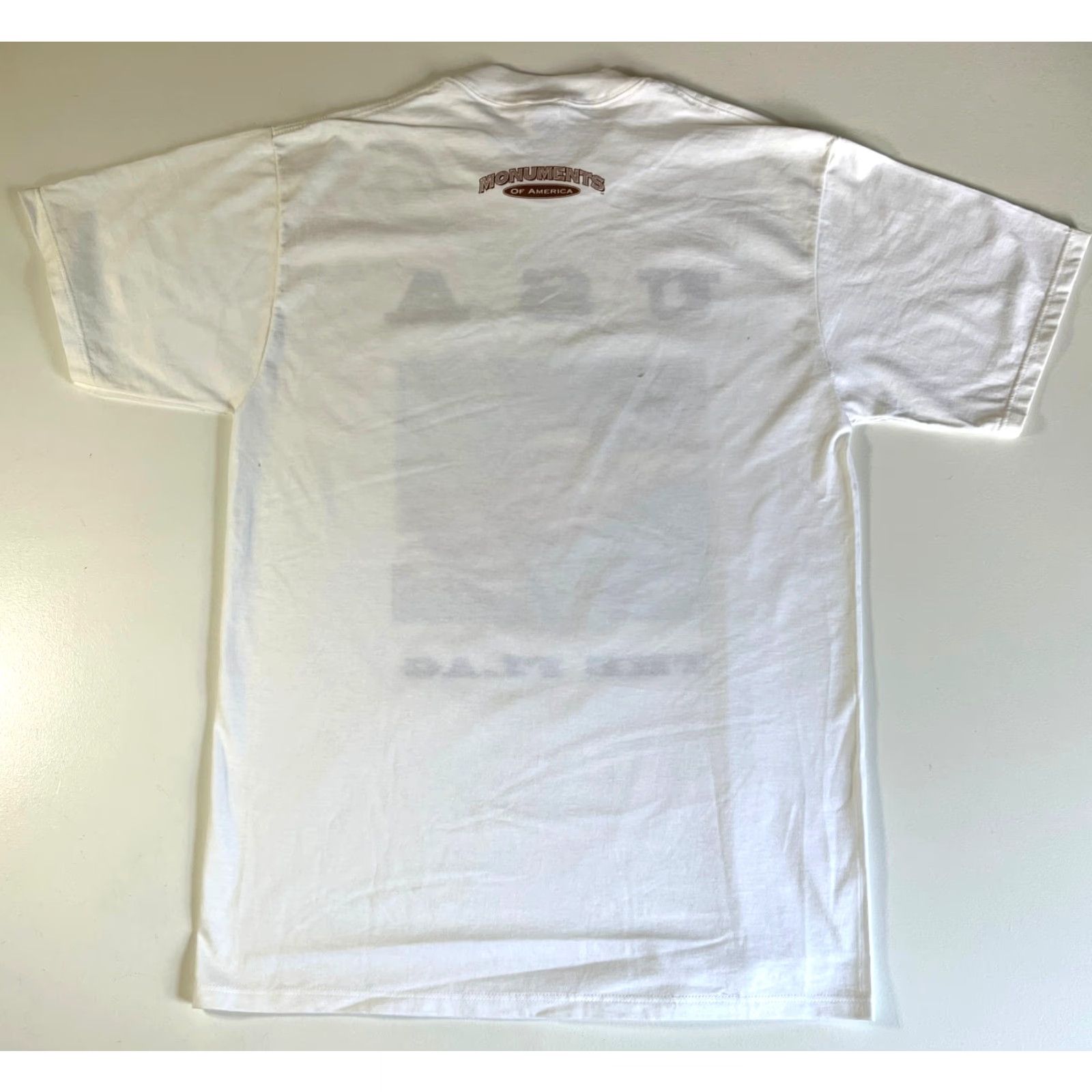 Jerzees VINTAGE Jerzees T-Shirt USA Flag Graphic White 1993 Monuments of America Sz L Unisex Adults Mens Womens Size US L / EU 52-54 / 3 - 3 Thumbnail
