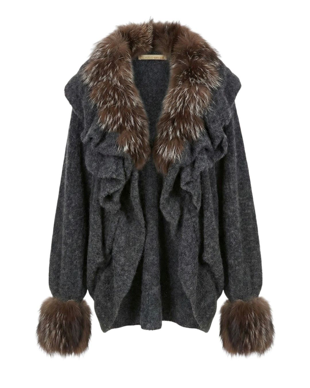 Roberto Cavalli FOX FUR WOOL JACKET Size L / US 10 / IT 46 - 1 Thumbnail