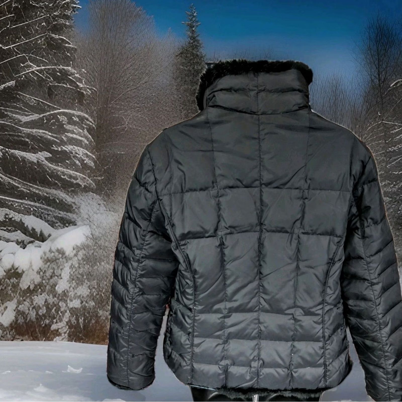 Andrew Marc Andrew Marc Reversible Down Puffer Jacket Womens Large Black Quilted Rabbit Fur Size L / US 10 / IT 46 - 3 Thumbnail