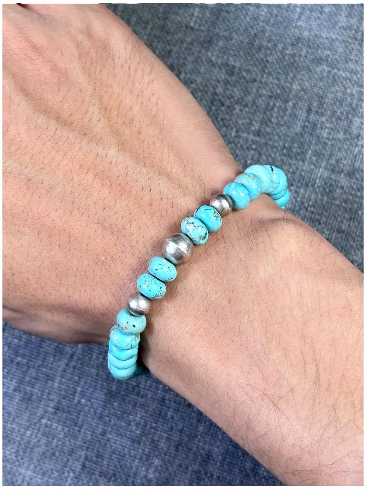 Vintage TURQUOISE WITH SILVER BEADS AND NAVAJO CONCHO CLASP BRACELET Size ONE SIZE - 3 Thumbnail