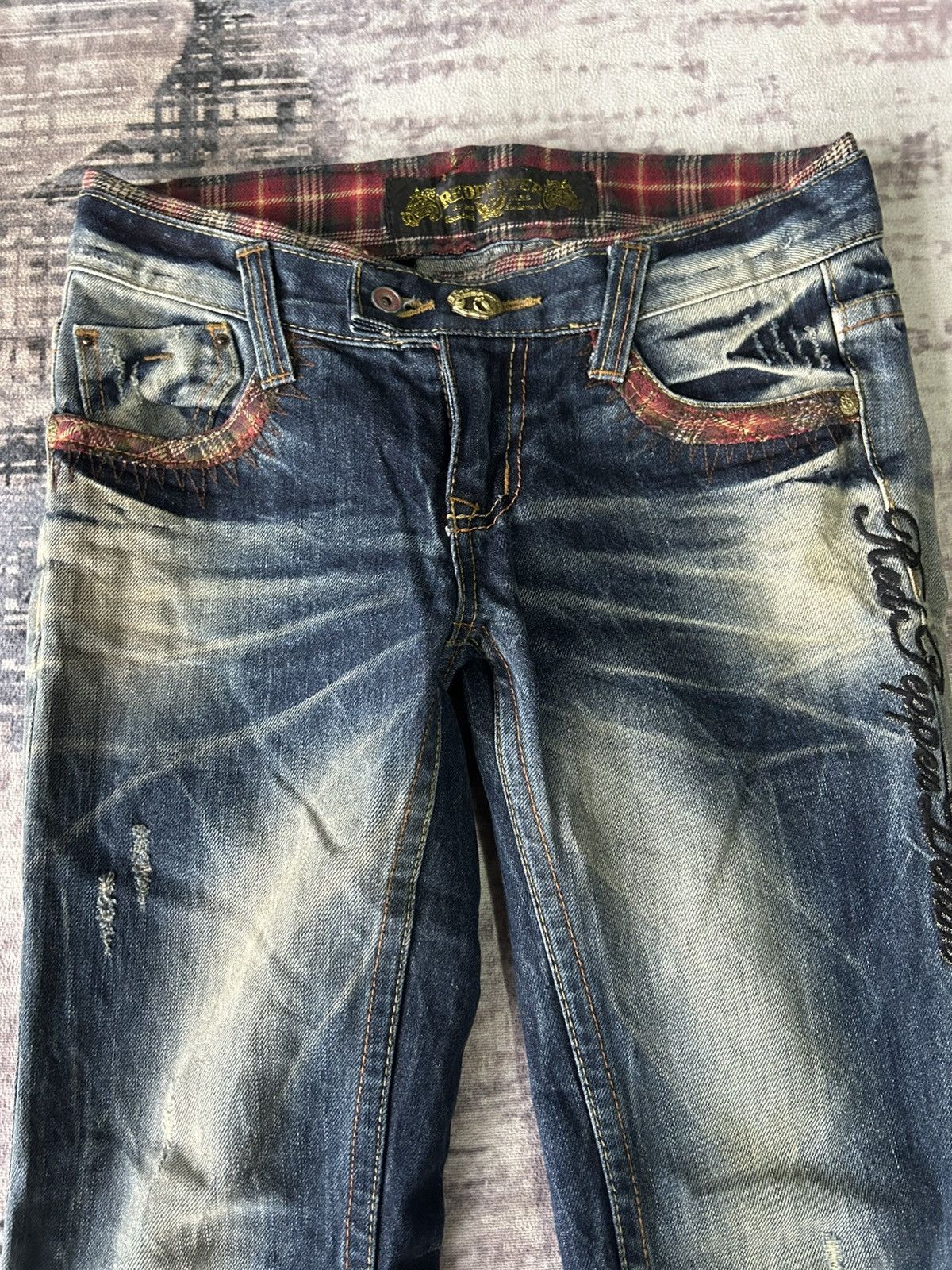 Ed Hardy Red Pepper Flared Punk Skull Jeans Size 29" - 9 Thumbnail
