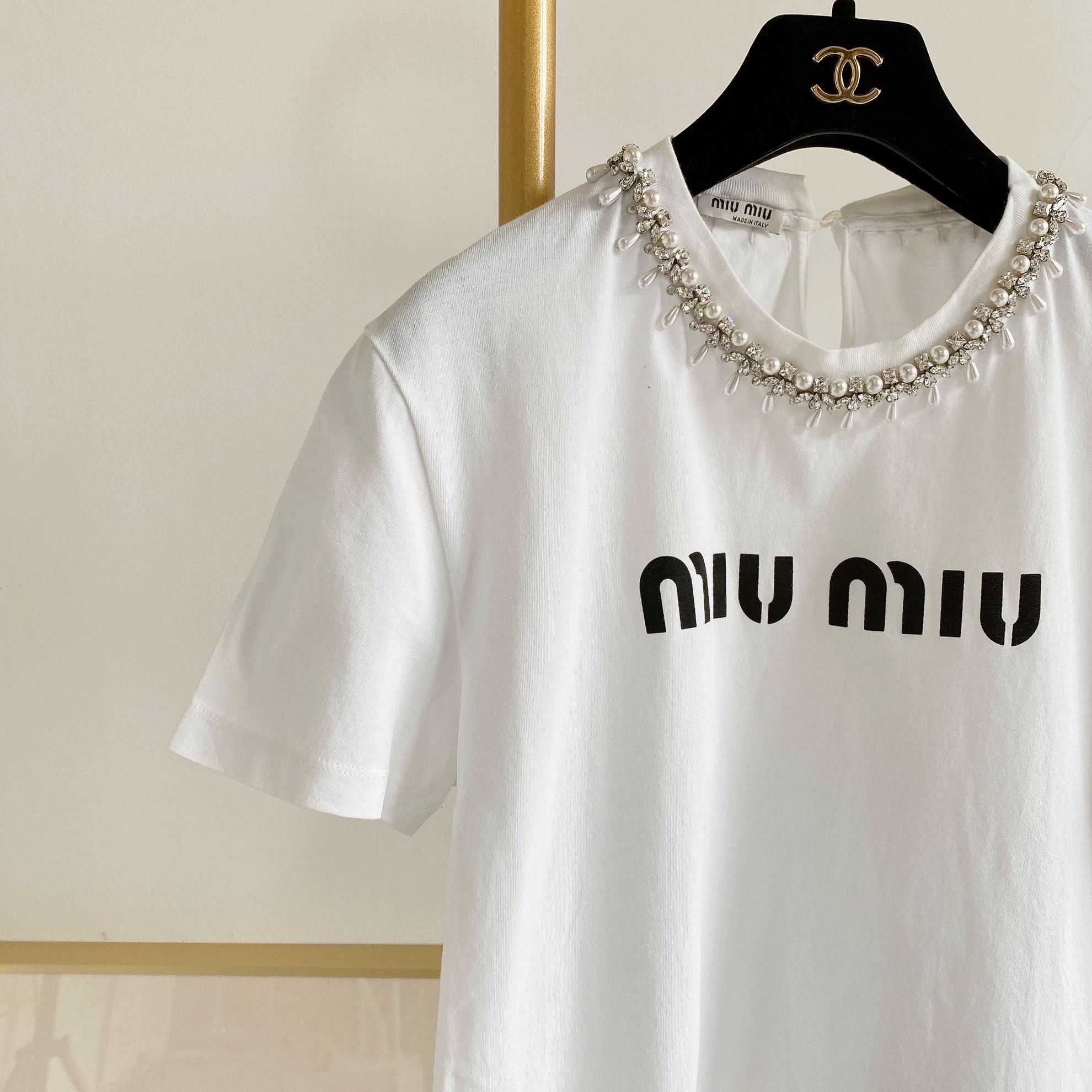 Miu Miu MIU MIU White Letter Logo T-Shirt Size M / US 6-8 / IT 42-44 - 3 Thumbnail