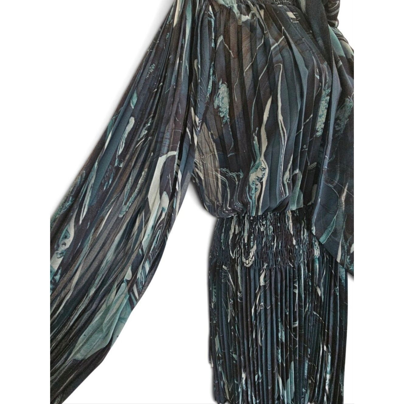 Banana Republic Banana Republic Teal, Black Marble-Print Long-Sleeve Tie-Ne Size S / US 4 / IT 40 - 8 Thumbnail