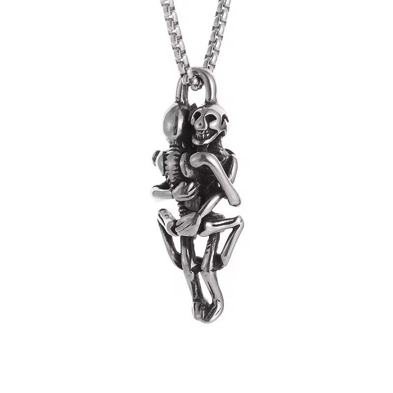 Jewelry Couple Skull Lover Hug Pendant Necklace Pendant Necklace Size ONE SIZE - 7 Thumbnail