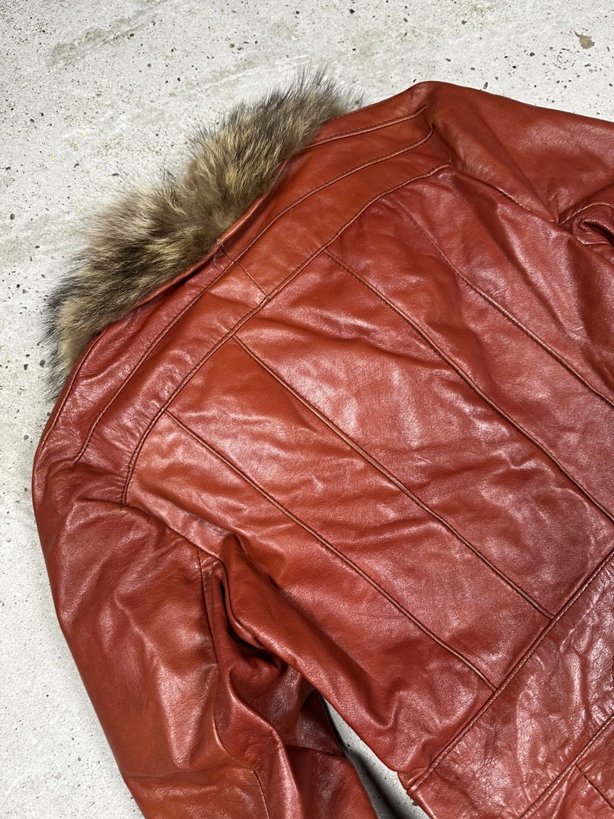 Vintage Vintage 90s Genuine Leather Fur Collar Long Coat Size L / US 10 / IT 46 - 19 Thumbnail