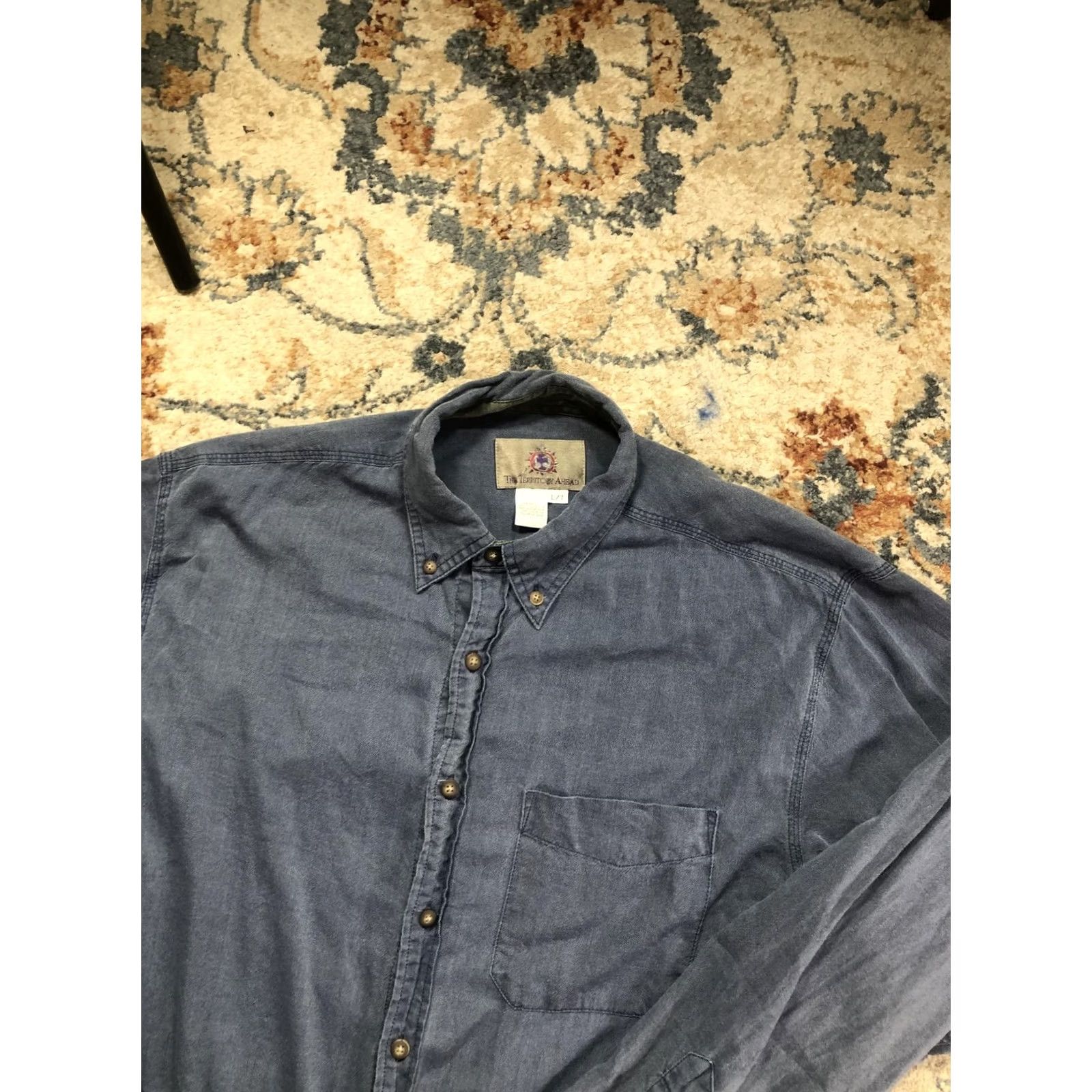 The Territory Ahead The Territory Ahead Shirt Mens LT Tall Blue Chambray Long Sleeve Button Down Size US L / EU 52-54 / 3 - 6 Thumbnail