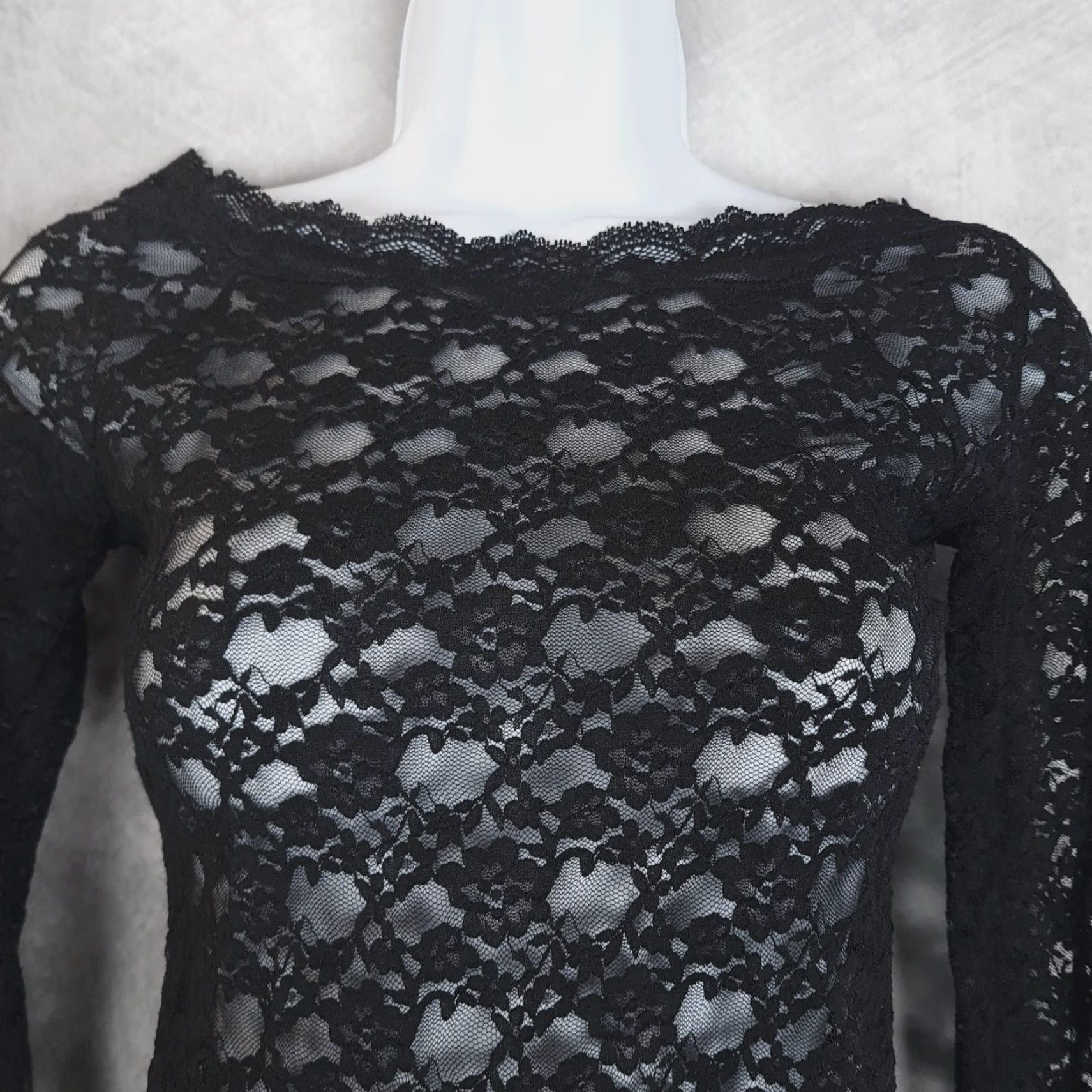 Free People VINTAGE Free People Top Womens XS Black Floral Lace Sheer Coquette Fairy Goth Y2K Size XS / US 0-2 / IT 36-38 - 2 Thumbnail