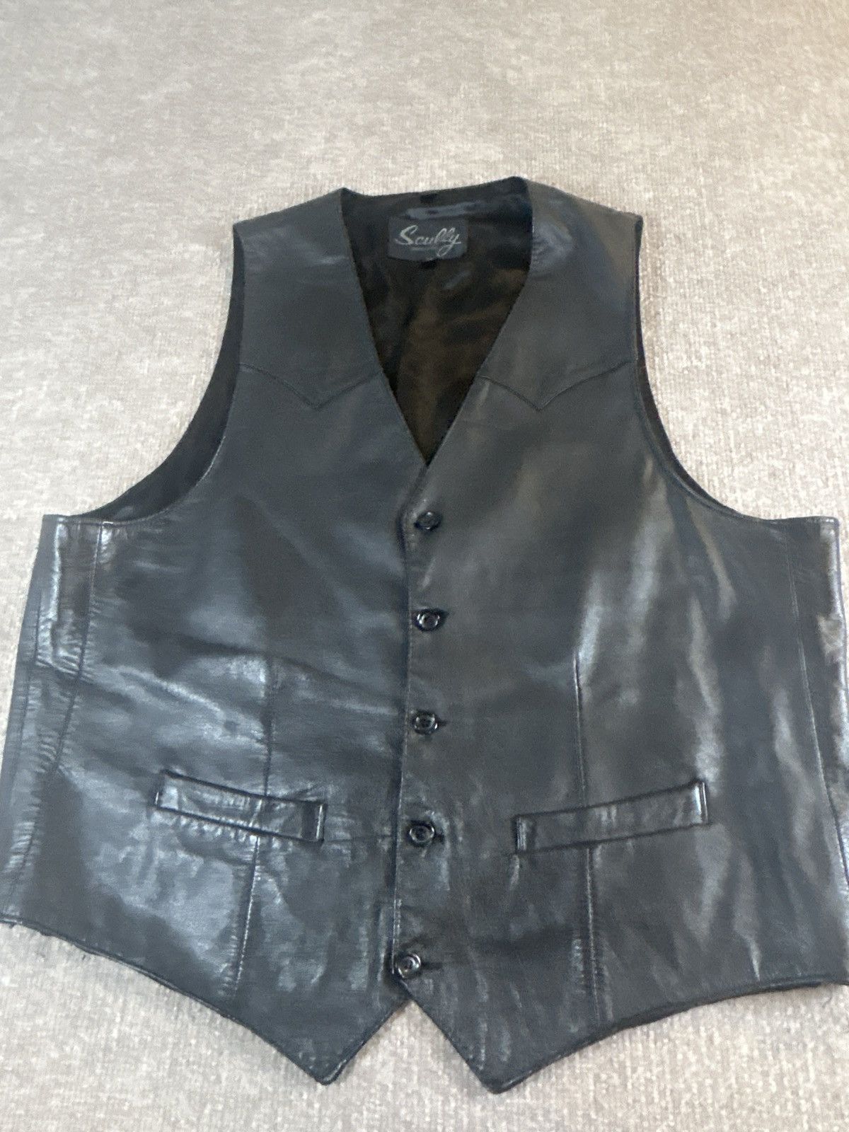 Scully Leather Scully Black Leather Vest 42 – Western Cowboy Biker Vintage Size US L / EU 52-54 / 3 - 1 Thumbnail