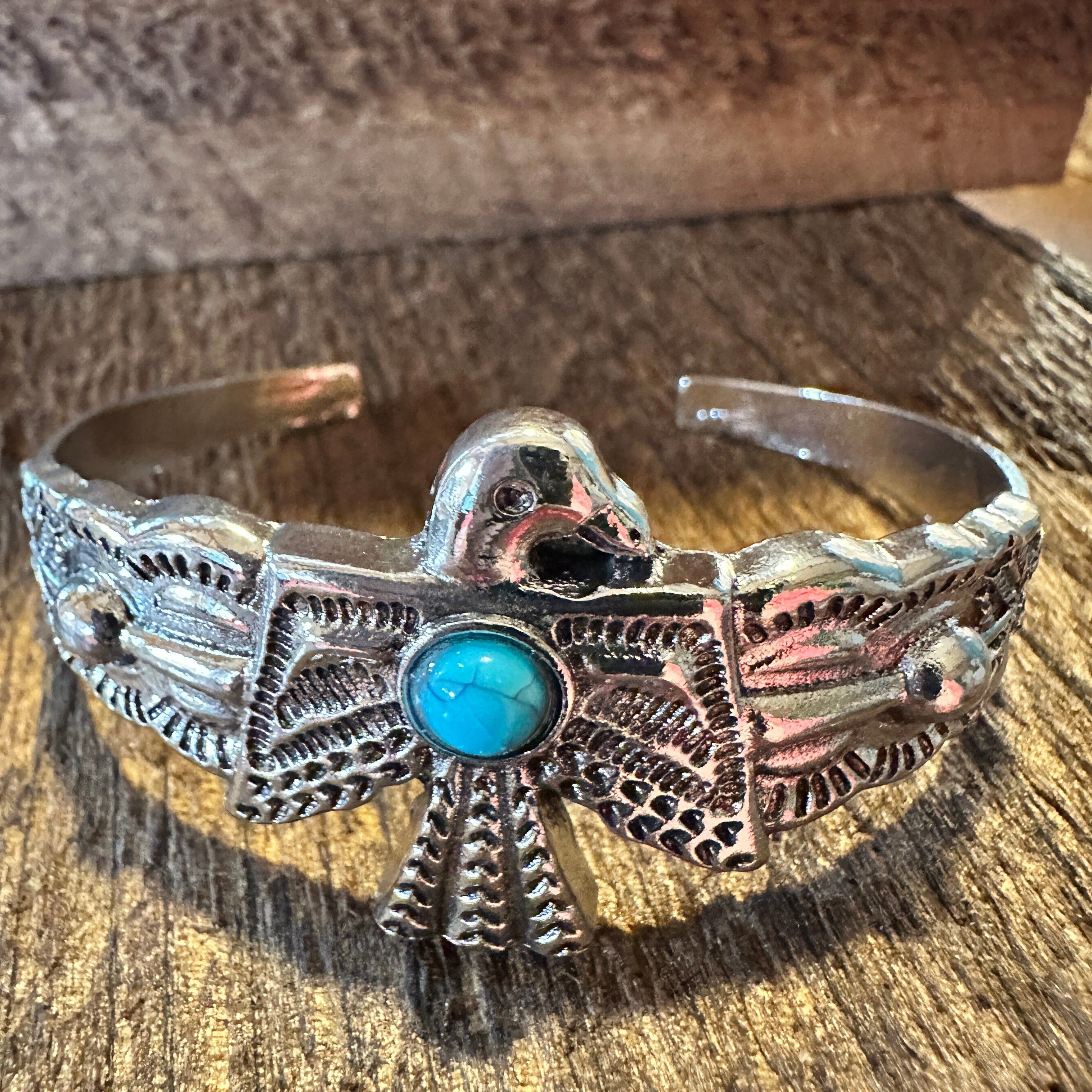 Other Vintage Bohemian Thunderbird Bangle Bracelet with Turquoise Size ONE SIZE - 1 Thumbnail
